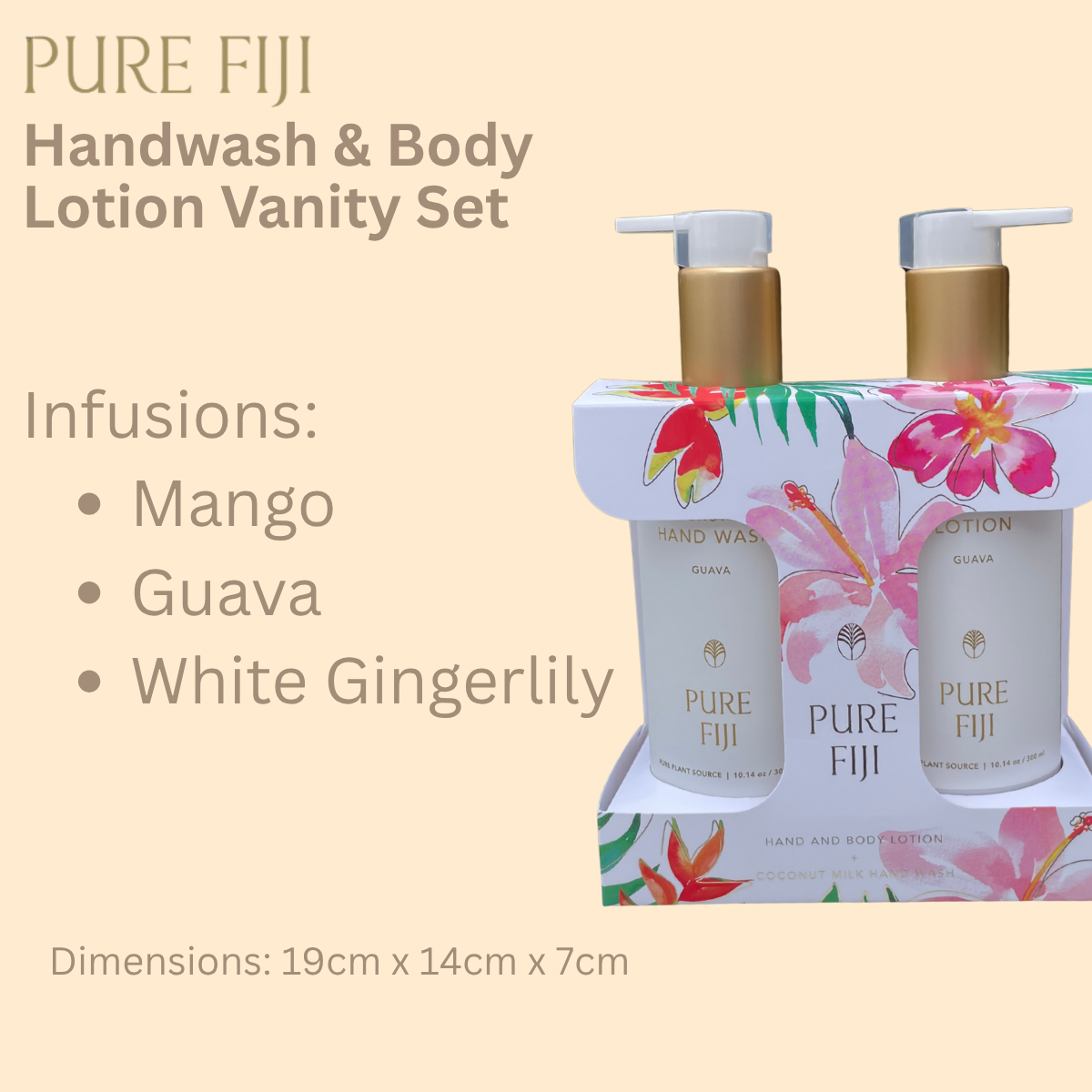 Pure Fiji Handwash and Lotion Gift Set available in Mango, Guava and White Gingerlily infusions. Christmas wrapping.