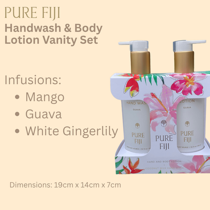 Pure Fiji Handwash and Lotion Gift Set available in Mango, Guava and White Gingerlily infusions. Christmas wrapping.