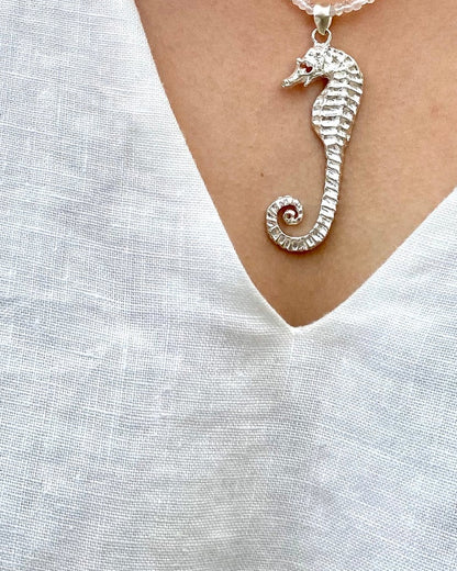 Seahorse Pendant & Freshwater Pearl Necklace Sterling Silver