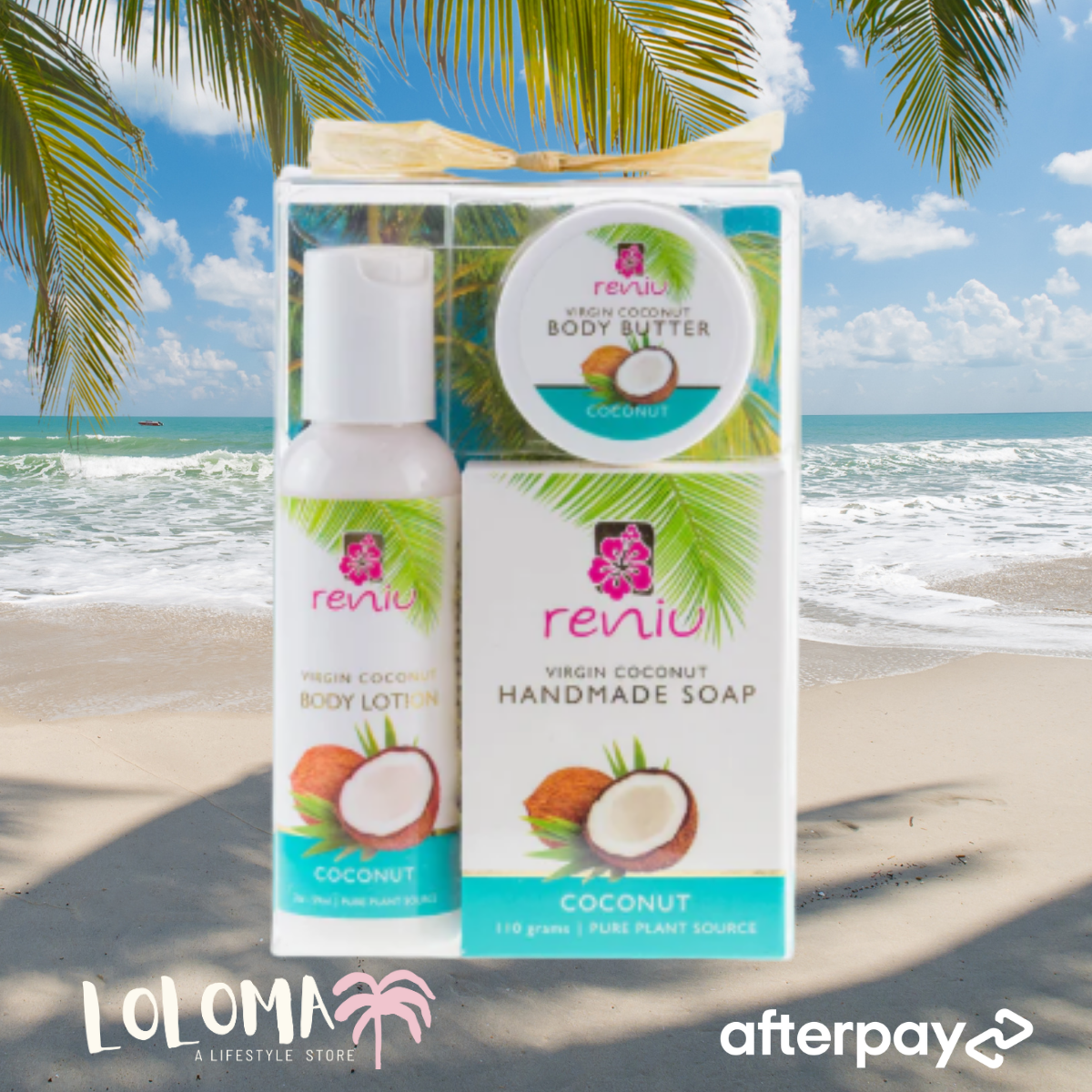 Reniu Fiji giftset Coconut Bula Box stockist Loloma Living on a beach in fiji