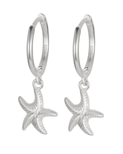 Sea Star Starfish Huggie Earrings Sterling Silver