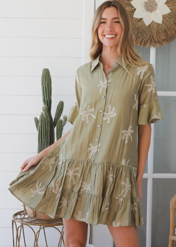 Cecilia Palm Embroidered Mini Dress by Salty Palm