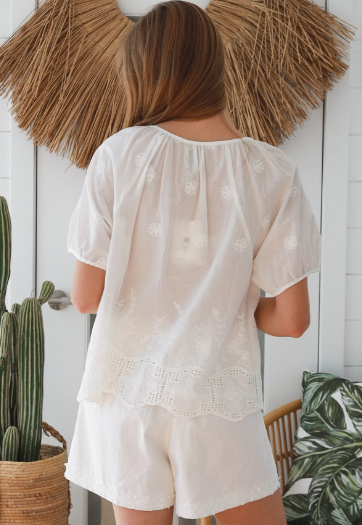 Gina Embroidered Cotton Blouse by Salty Palm