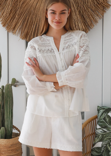Leah Crochet Lace Cotton Blouse by Salty Palm