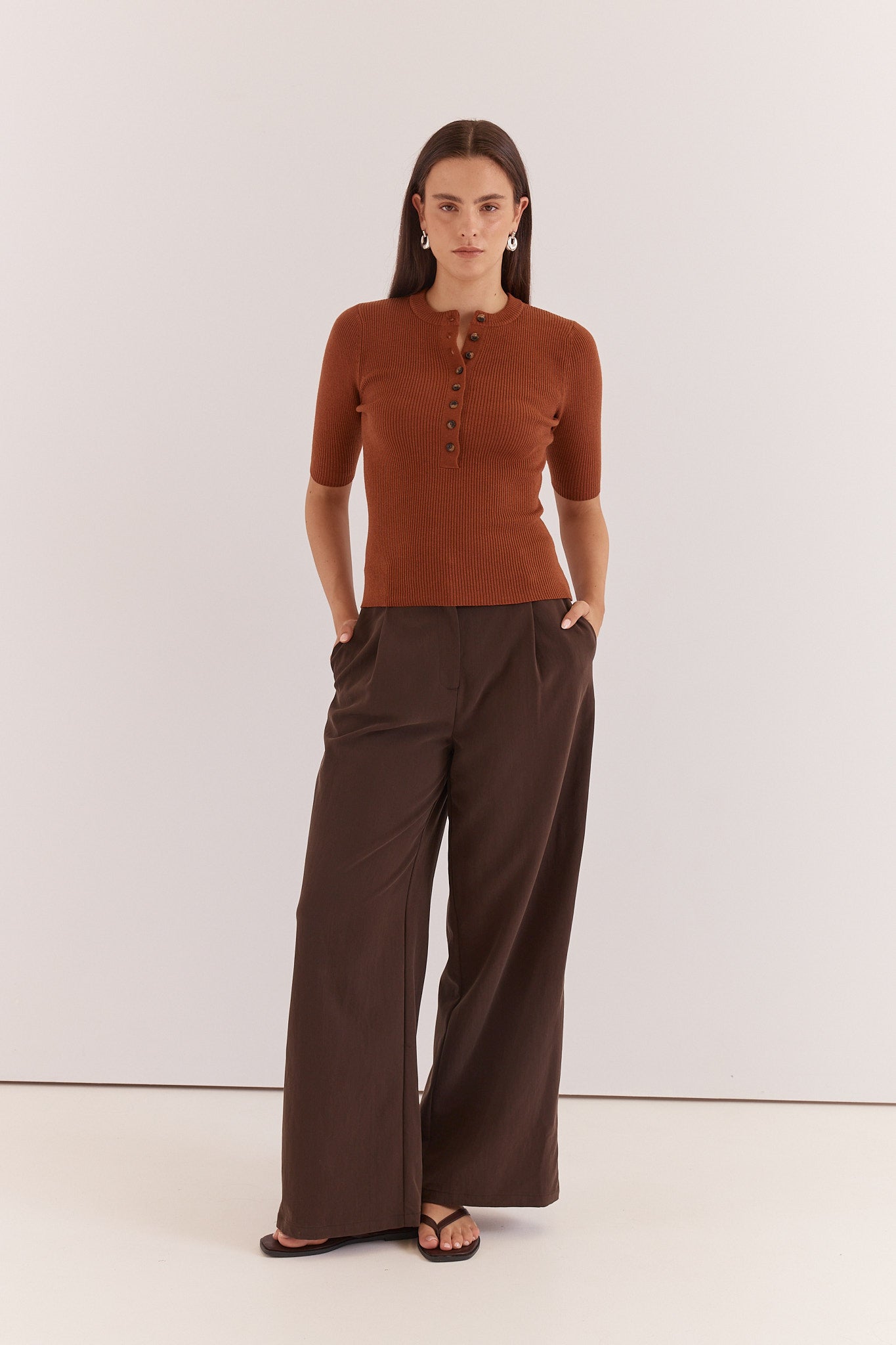 Natalie Wide Leg Pant in Chocolate