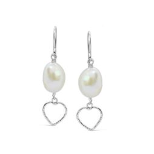 Lola Heart & Freshwater Pearl Drop Earrings Sterling Silver