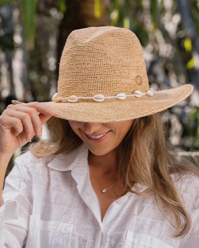 Cathy Cowrie Shell Raffia Panama Hat