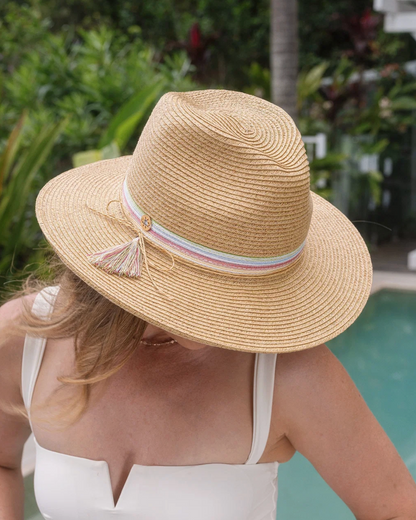 Kylie Panama Coloured Stripes with Tassel Hat