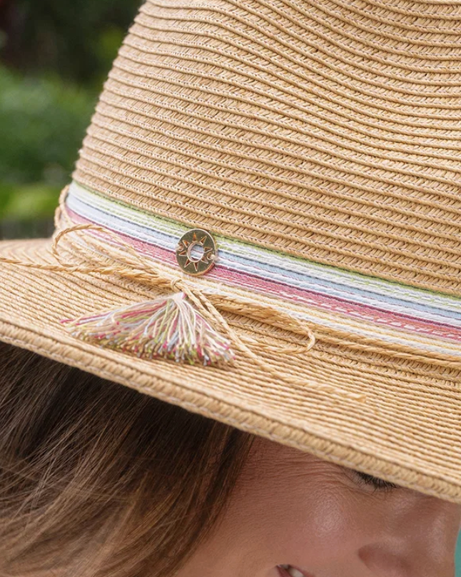 Kylie Panama Coloured Stripes with Tassel Hat