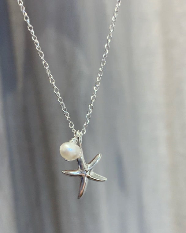 Zali Starfish & Freshwater Pearl Necklace Sterling Silver