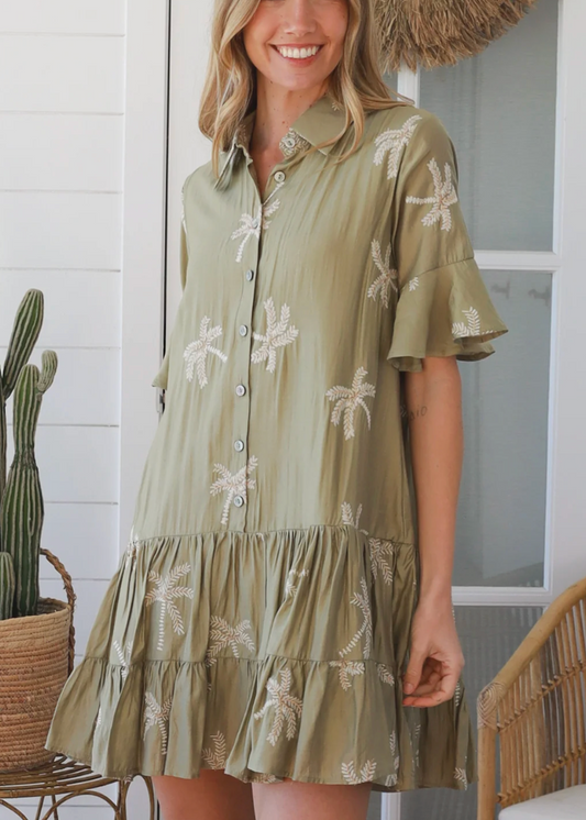 Cecilia Palm Embroidered Mini Dress by Salty Palm