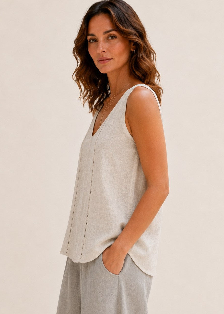 Jude Ladder Trim Linen Tank in Flax by MUTIG