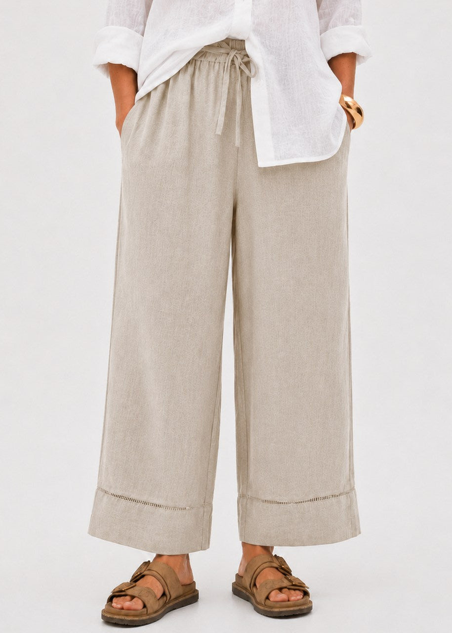 Jude Ladder Trim Linen Wide Leg Pants in Flax by MUTIG