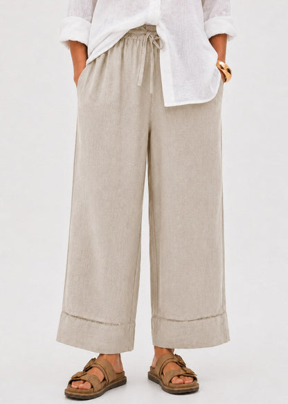 Jude Ladder Trim Linen Wide Leg Pants in Flax by MUTIG