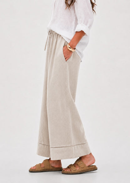 Jude Ladder Trim Linen Wide Leg Pants in Flax by MUTIG