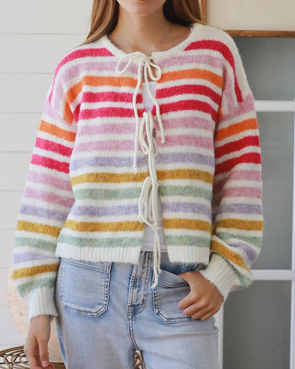 Indie Rainbow Tie-Up Knit Jumper