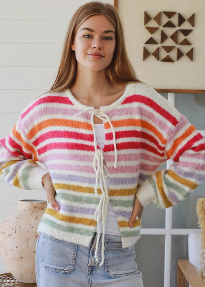 Indie Rainbow Tie-Up Knit Jumper