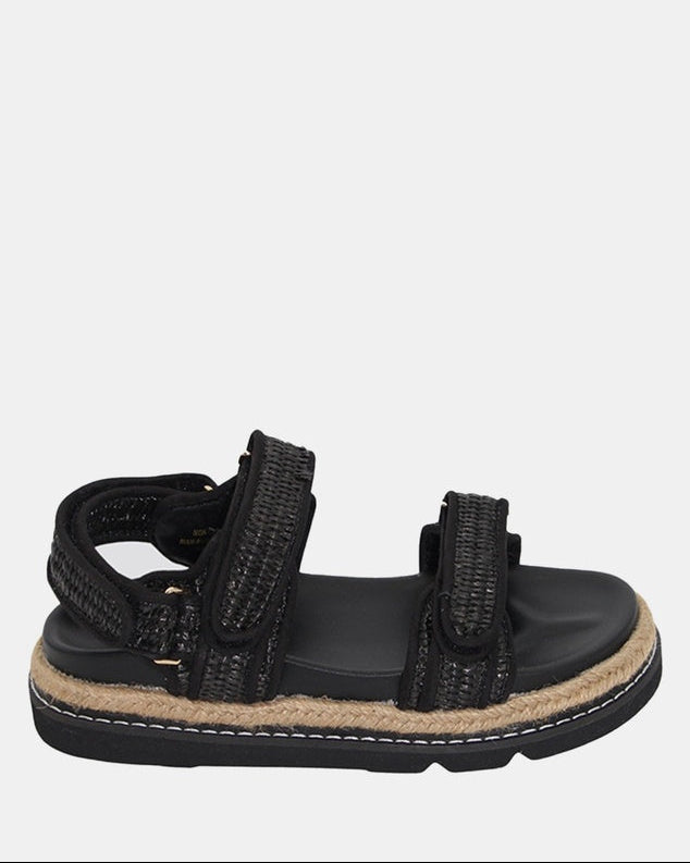 Elsie Platform Sandals in Black Raffia by Human Shoes