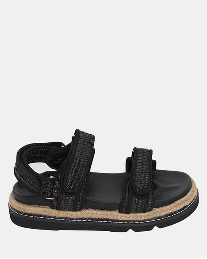 Elsie Platform Sandals in Black Raffia by Human Shoes