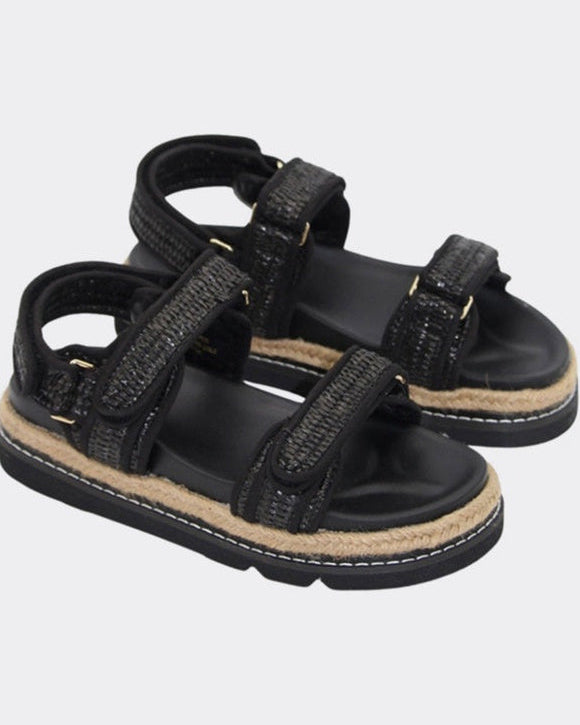 Elsie Platform Sandals in Black Raffia by Human Shoes