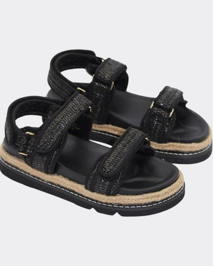 Elsie Platform Sandals in Black Raffia by Human Shoes
