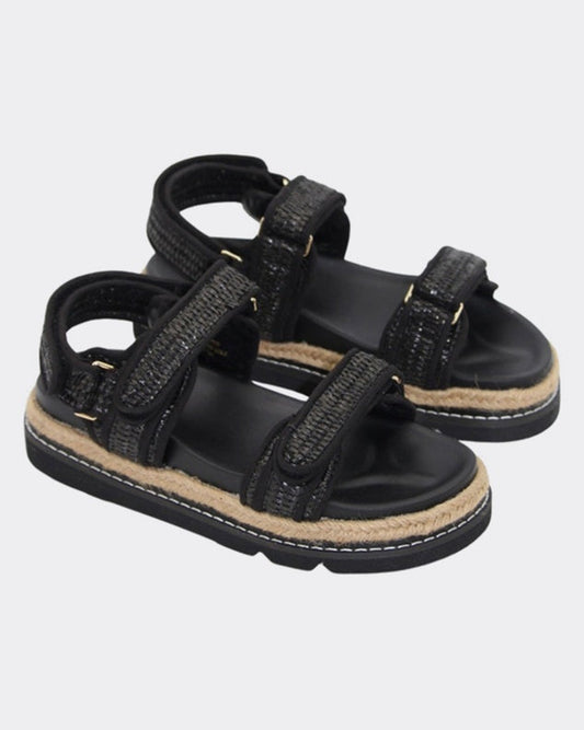 Elsie Platform Sandals in Black Raffia by Human Shoes