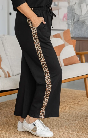 Leopard Trim Black Trackpant