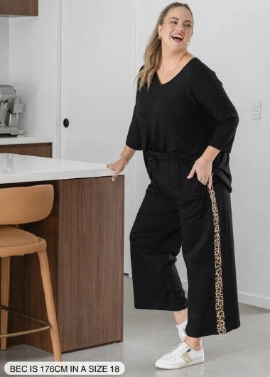 Leopard Trim Black Trackpant