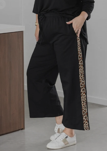Leopard Trim Black Trackpant