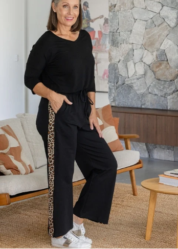 Leopard Trim Black Trackpant