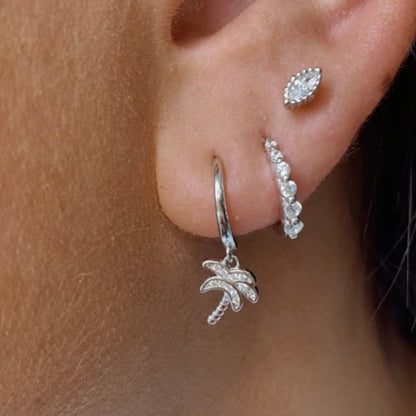 Cove Palm Huggie Earrings Silver