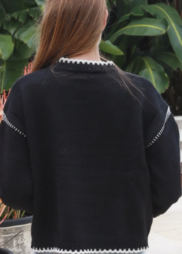 Jackie Knit Jumper in Black with White Stitch