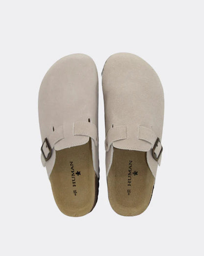 Lara Suede Slides in Sand by Human Shoes