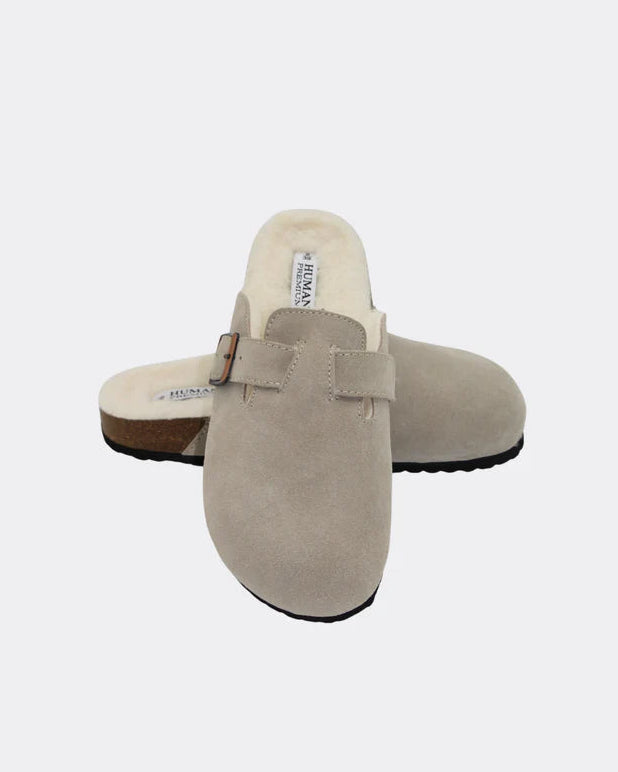Lego Premium Suede Slides in Sand by Human Shoes