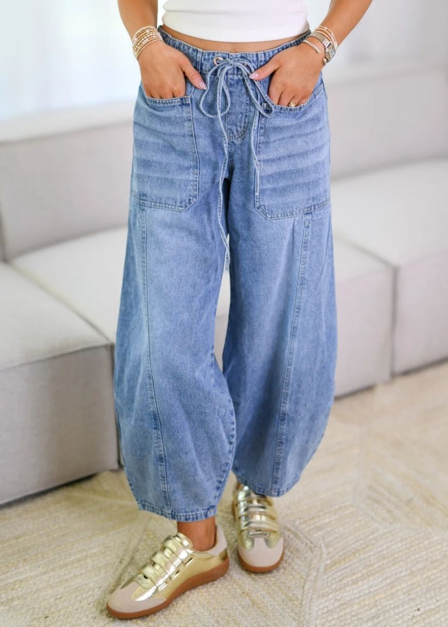 Drawstring Barrel Jean Light Wash by MUTIG