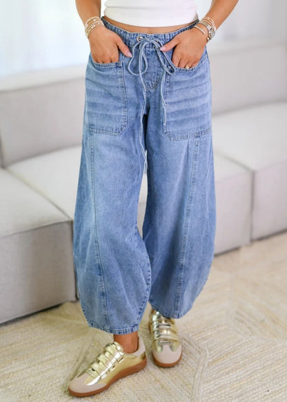 Drawstring Barrel Jean Light Wash by MUTIG