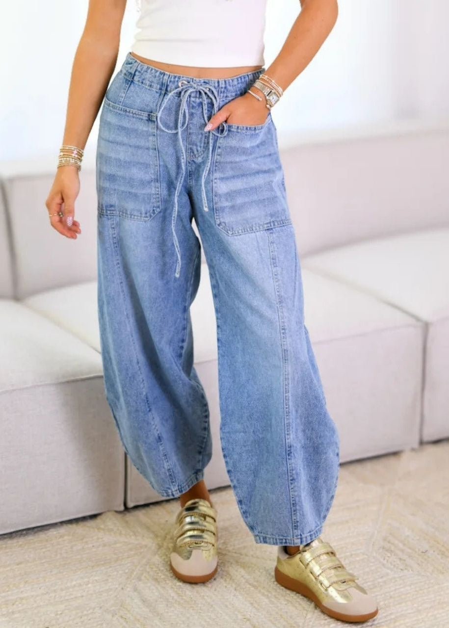 Drawstring Barrel Jean Light Wash by MUTIG