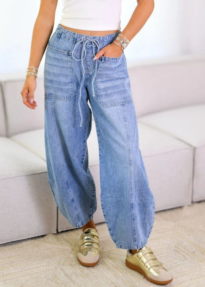 Drawstring Barrel Jean Light Wash by MUTIG
