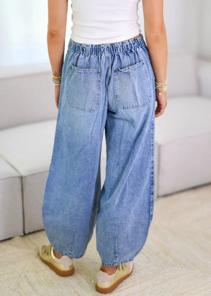 Drawstring Barrel Jean Light Wash by MUTIG