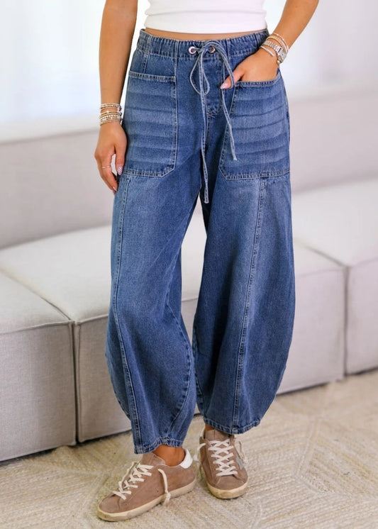 Drawstring Barrel Jean Dark Wash by MUTIG