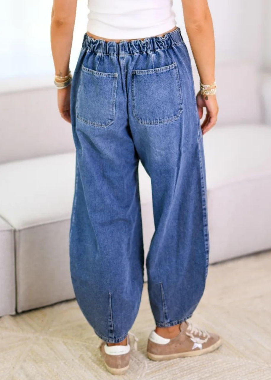 Drawstring Barrel Jean Dark Wash by MUTIG