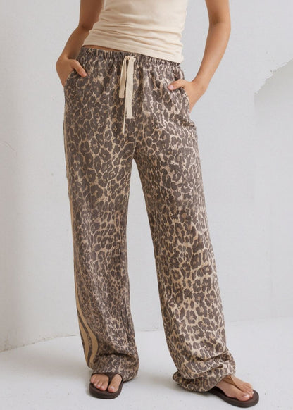 Denim Drawstring Leopard Pants by MUTIG