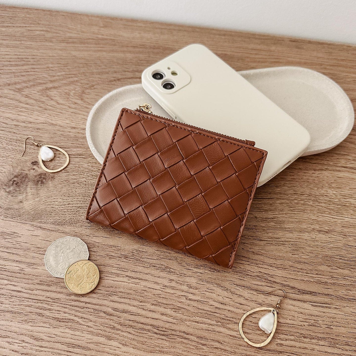 Lily Woven Wallet Tan