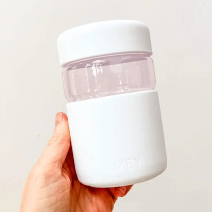 Reusable Pink Glass Coffee Cup in White