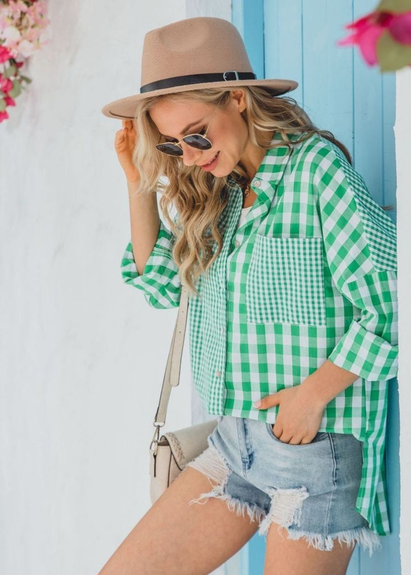 Gingham Button Up Shirt in Green