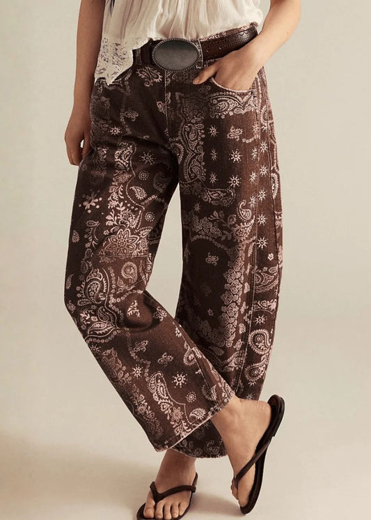 Bandana Barrel Cotton Denim Jeans in Chocolate by MUTIG