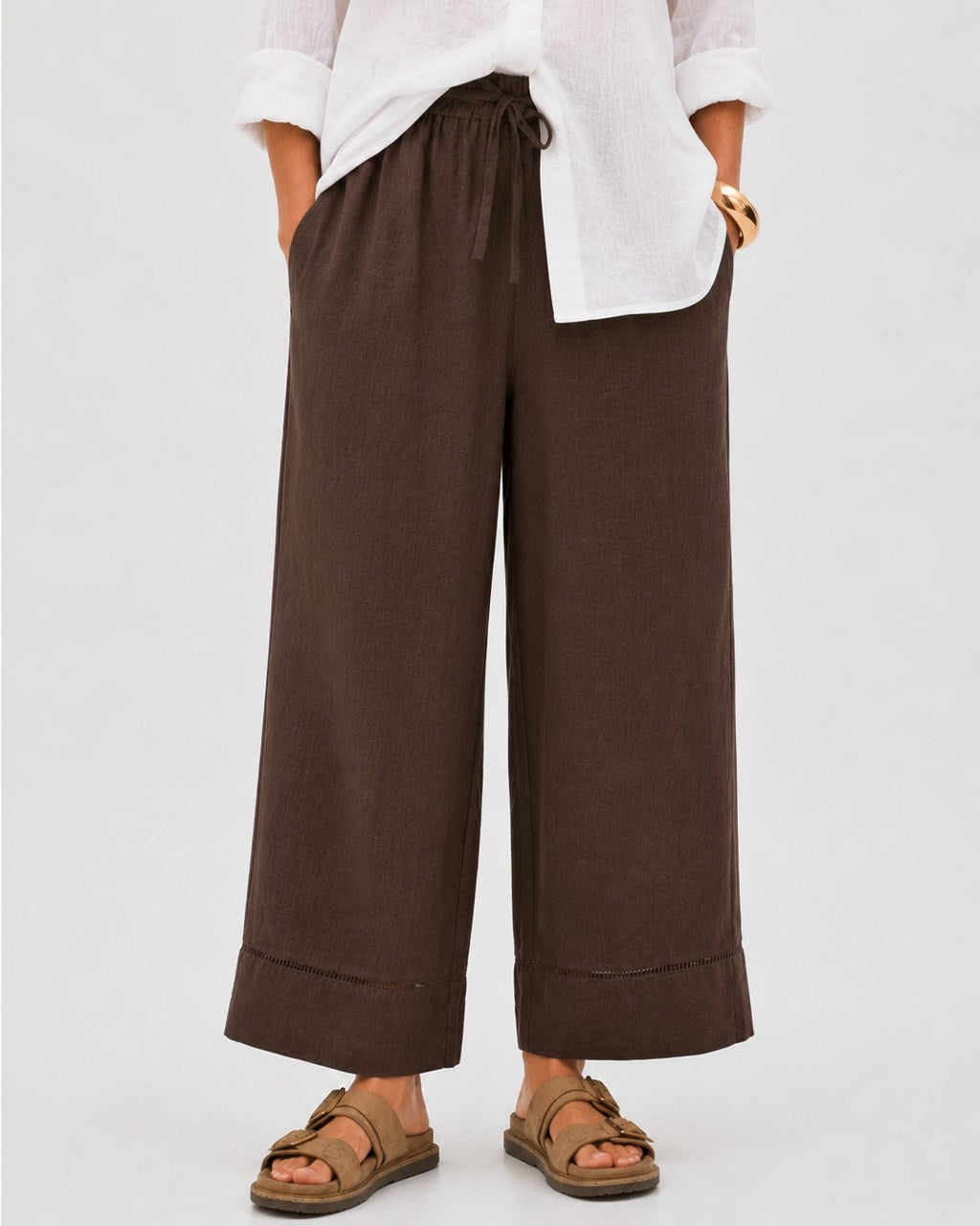 Jude Trim Linen Wide Leg Pants in Chocolate