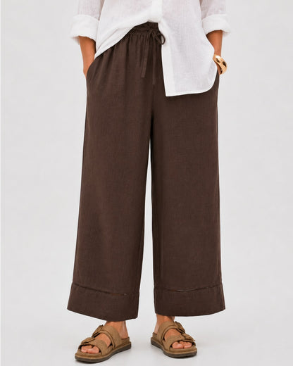 Jude Trim Linen Wide Leg Pants in Chocolate