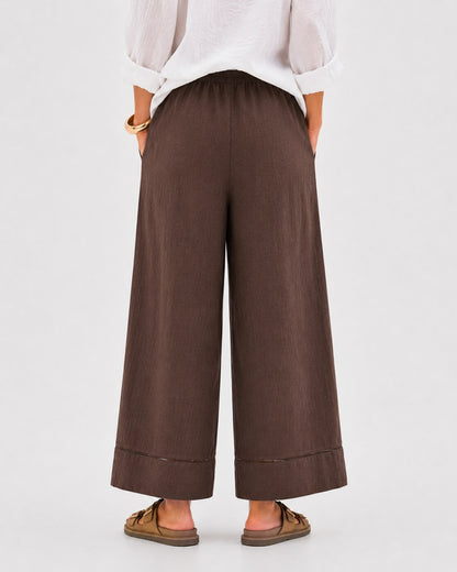 Jude Trim Linen Wide Leg Pants in Chocolate
