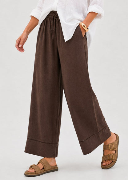 Jude Trim Linen Wide Leg Pants in Chocolate